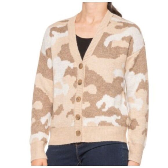 NWT Lucky Brand | Camo Camouflage Cardigan Sweater Wool Blend Small Oversized - Picture 1 of 7